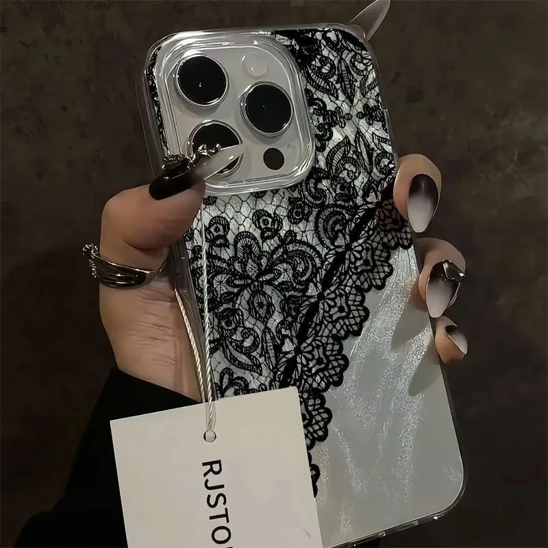 Korean Ins Style Simple Lace Feather Texture Phone Case