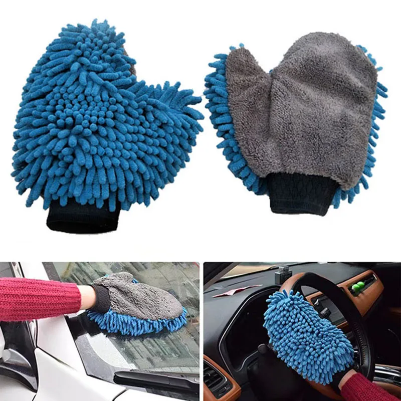 New design car wash gloves high quality microfiber gloves for washing car glove dust home large size plush wash mitt acceso