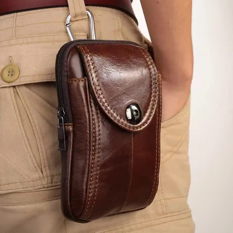 

Men's Top-level Cowhide Mobile Phone Waist Bag Men's Wearing Belt Mobile Phone Bag Multi-functional Casual Small Shoulder Bag