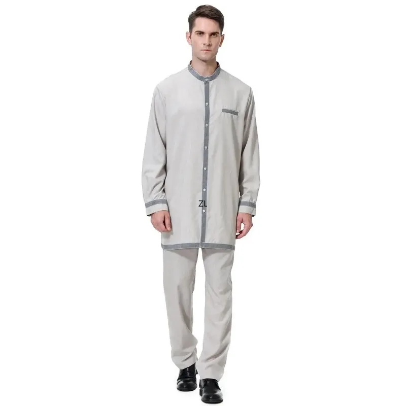 

2 шт. мусульманский мужской Jubba Thobe на кнопках женская одежда костюм Abaya Саудовская Аравия ИД Турция Исламская одежда Ежедневное платье Рамадан