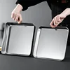 304 Flat Bottom Stainless Steel Square Tray Baking Pan Multifunctional Dessert Straight Edge Baking Tray Kitchen Storage Tools 3