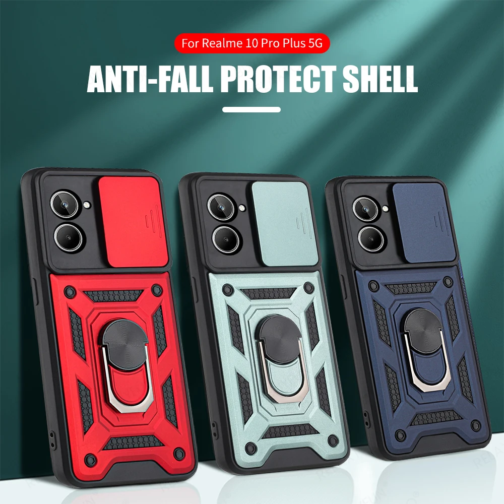 Realmi 10 Pro + Custodia Slide Camera Protect Custodia Antiurto Per Realme 10 Pro Plus 5G Magnet Holder Ring Shell Cover Su Realme10 4G
