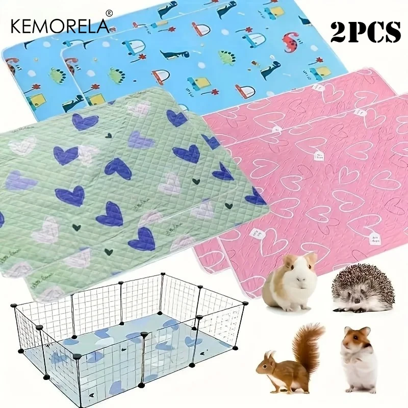 2 pezzi di tappetini riutilizzabili per gabbie per animali domestici, resistenti all'usura e lavabili, con base in poliestere, adatti per piccoli animali come criceti e conigli.