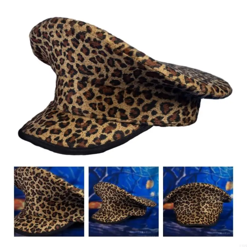 P88B Hat Leopard Print Captain Hat for Music Festivals Dancer
