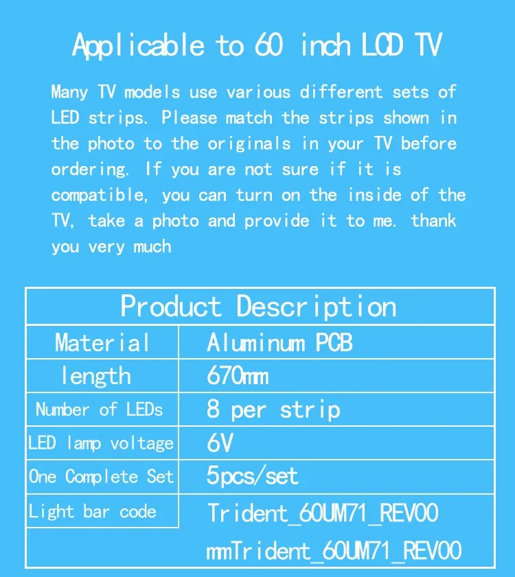 Kit 5 Strisce LED Retroilluminazione Per TV LG 60UM7100PLF – Ricambio Compatto E Luminoso