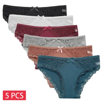 5-Piece Set Women’s Low-Rise Lace Panties – Sexy Cotton Lingerie Briefs