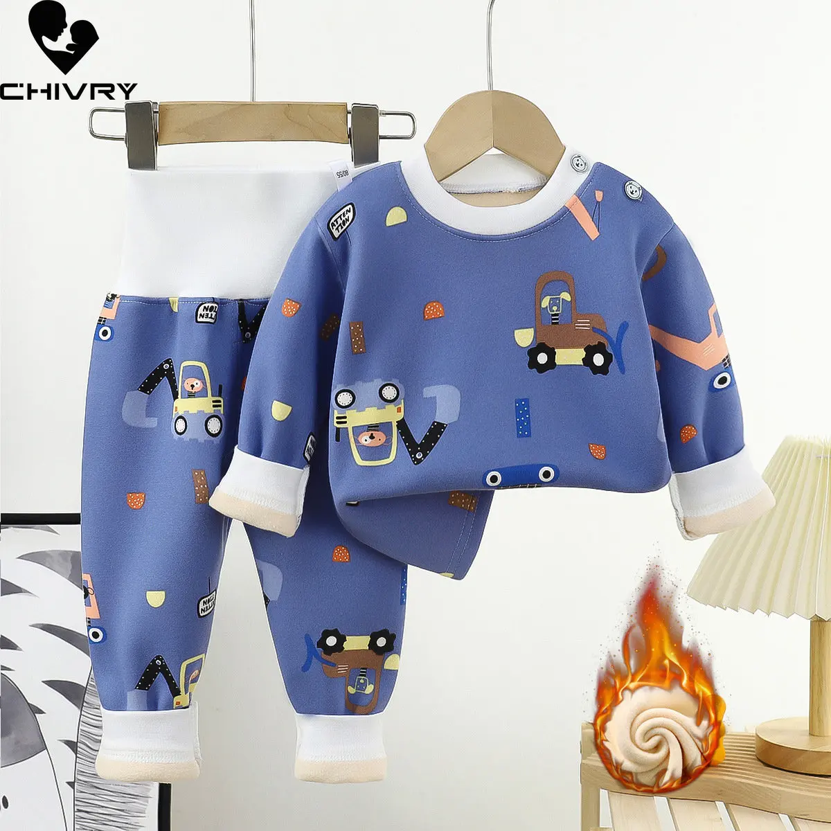 New Kids Boys Girls Pajama Sets Cartoon Long Sleeve Thick Warm T-Shirt Tops with Pants Baby Autumn Winter Sleeping Wear Clothing