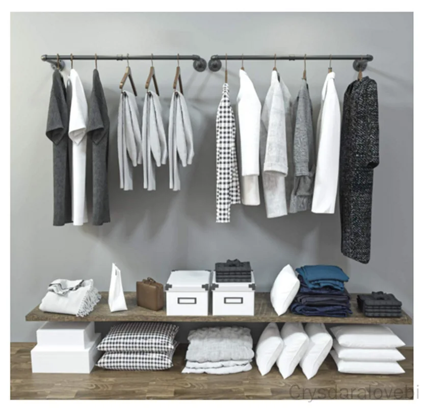 

Bedroom Garment Home Rail Detachable Multipurpose Wall Mounted Industrial Pipe Clothes Rack Space Saving Hanging Shelf