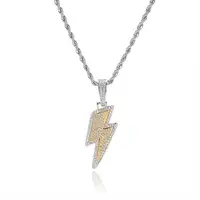 Hip Hop Necklace Full White CZ Zircon Lightning Pendants Necklace for Men Women's Iced Out Chain Neck Fashion Jewelry Wholesale - Image 2