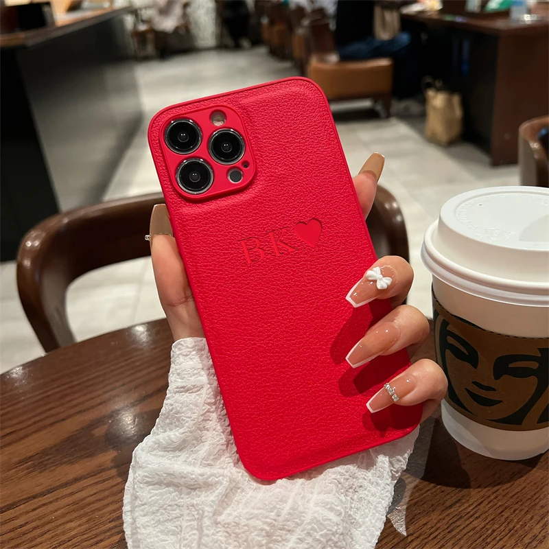 Funda de cuero con letras y nombres personalizados para iPhone 12, 13, 11, 14, 15, 16 Pro Max, XS Max, XR, 7, 8 Plus, funda personalizada a prueba de golpes
