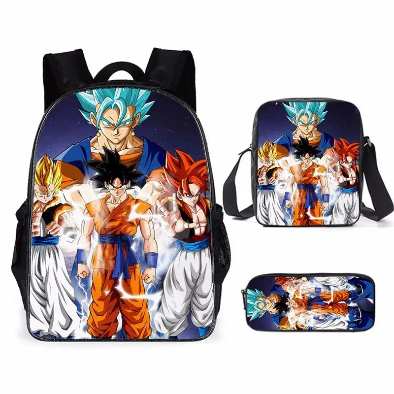 thumbnail image 1 of Mochila con personajes de anime de Dragon Ball Z, nueva mochila de 3 piezas con dibujos animados de Super Saiyan Wukong para estudiantes, bolsa para libros, caja de comida y estuche para bolígrafos, 1 of 4