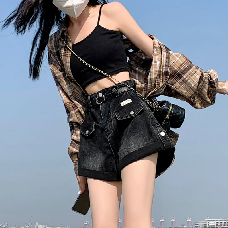 

Women's Denim Shorts 2023 Summer New Design Simple Korean Loose High Waist Thin All-match Wide-leg A-line Sexy Dancing Pants Y2k