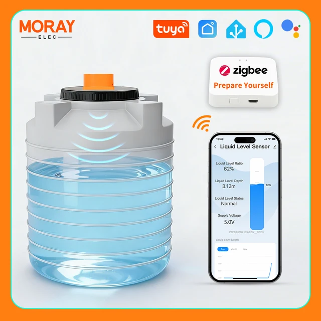 ME201WZ เซ็นเซอร์ตรวจจับระดับของเหลวไร้สาย Zigbee Tuya ควบคุมผ่านแอปมือถือ แจ้งเตือน แสดงสถานะ ตรวจสอบถังระยะไกล สำหรับน้ำ เชื้อเพลิง น้ำมัน 1