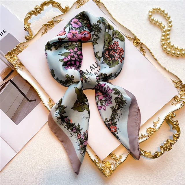 Silk Square Scarf Women Satin Bandana Print  Scarves Head Band Fashion Lady Hair Shawl and Wrap Female Neckerchief Hijab 2022 FJ568-2