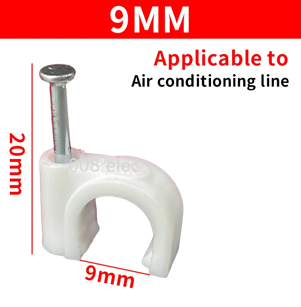 원형 케이블 와이어 벽걸이 나사 클립, 케이블 클립, 9mm, 100 개