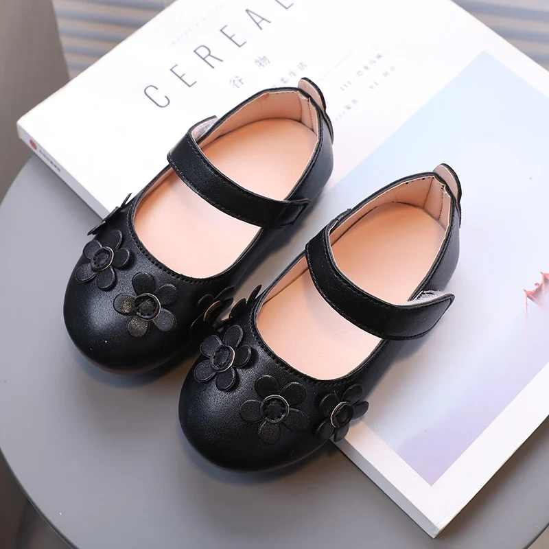 Retro British Style Leather Shoes for Kids Girls Non-slip Soft Soled Casual Leather Shoes for Baby Princess Elegant Flower leather shoes,girls shoes
