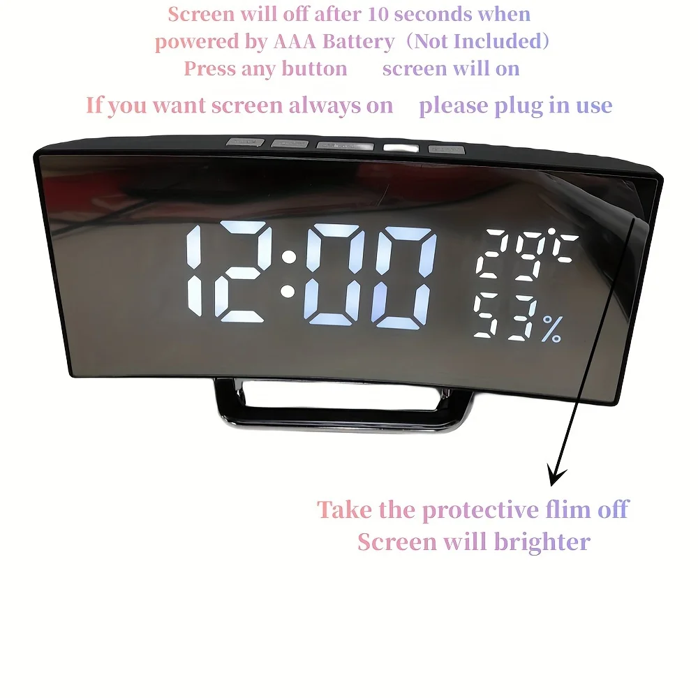 Curved Screen Digital Alarm Clock withTemperature & Humidity 2