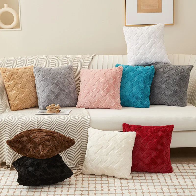 Luxurious Plush Throw Pillow Cover - Soft Cotton Decorative Cushion Case for Sofa, Bed, and Living Room Decor