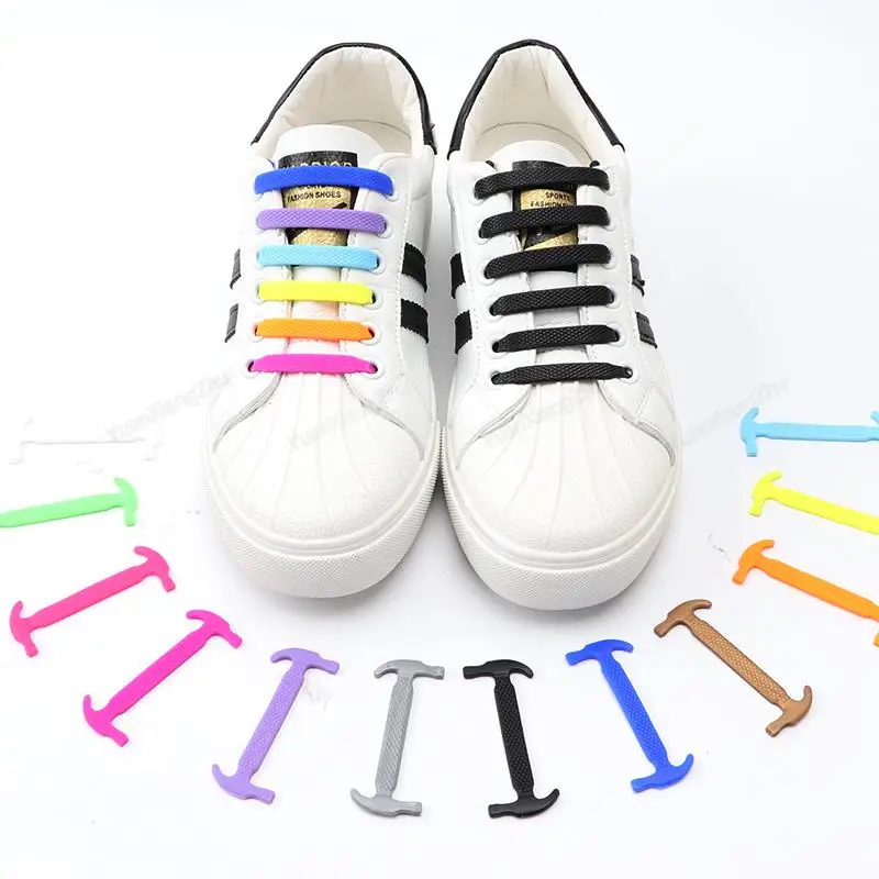 12Pcs Silicone Shoelaces No Tie Shoe laces Elastic Laces Sneakers Kids Adult Rubber Shoelace One Size Fits All Shoes