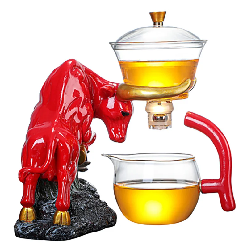 Glass Tea Set with Magnetic Water Diversion, Rotating Cover Bowl, Semi Automatic Tea Maker, Lazy Teapot