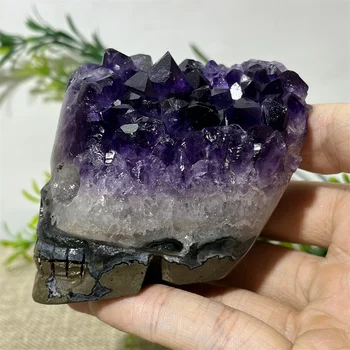 Amethyst Cluster Skull Natural Crystal Stone Quartz Healing Specimen Gemstone Minerals Reiki Wicca Home Geode Decoratiom 1
