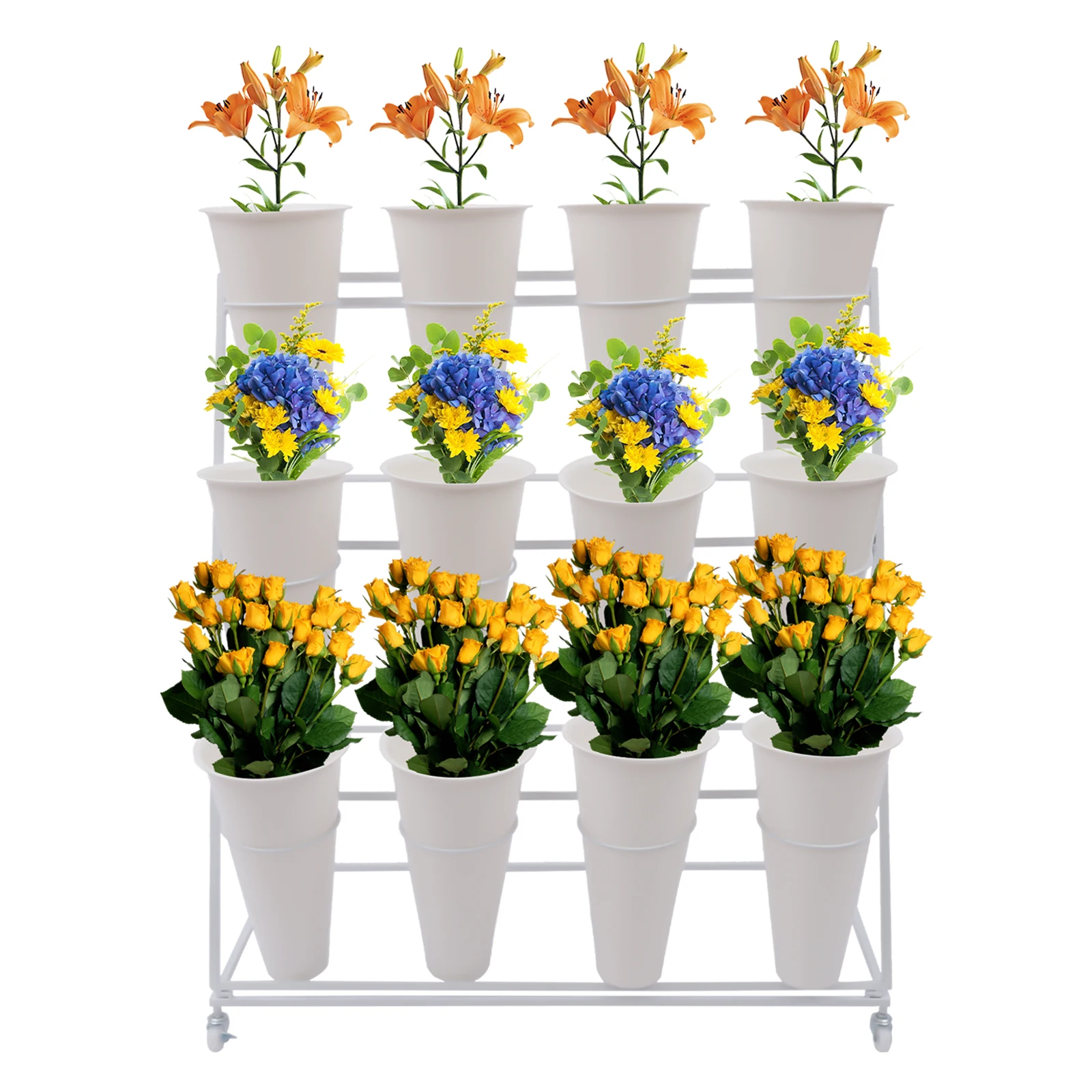 3 Layers Metal Plant Stand with Wheels Modern Plant Shelf  Flower Bucket Indoor Outdoor Flower Display Stand Flower Rack 5