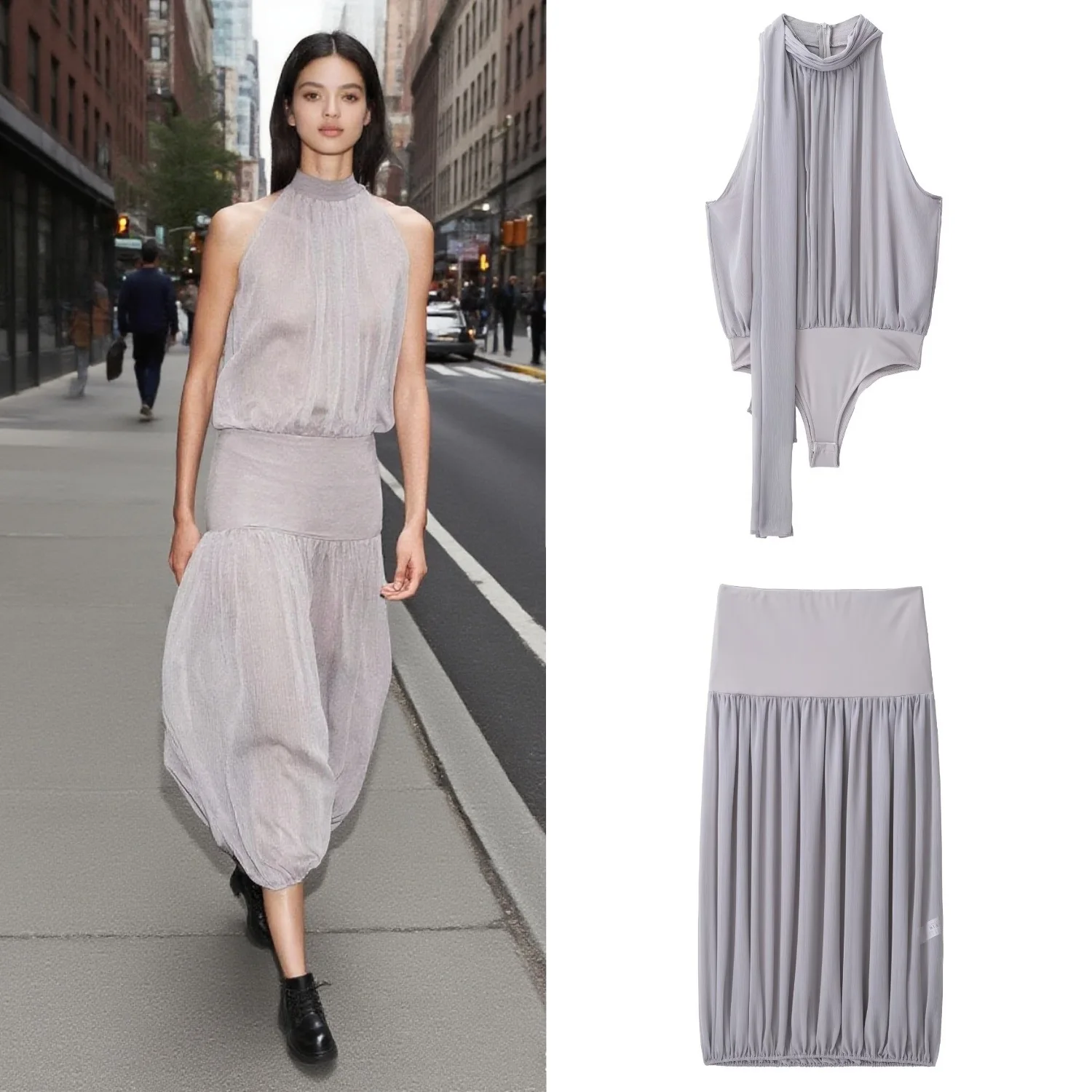 المألوف فراشة عقدة مزين الحجاب رقيقة قطعة واحدة فستان مجموعة المرأة الصيف 2025 الشارع نمط البوليستر مجموعة عادية