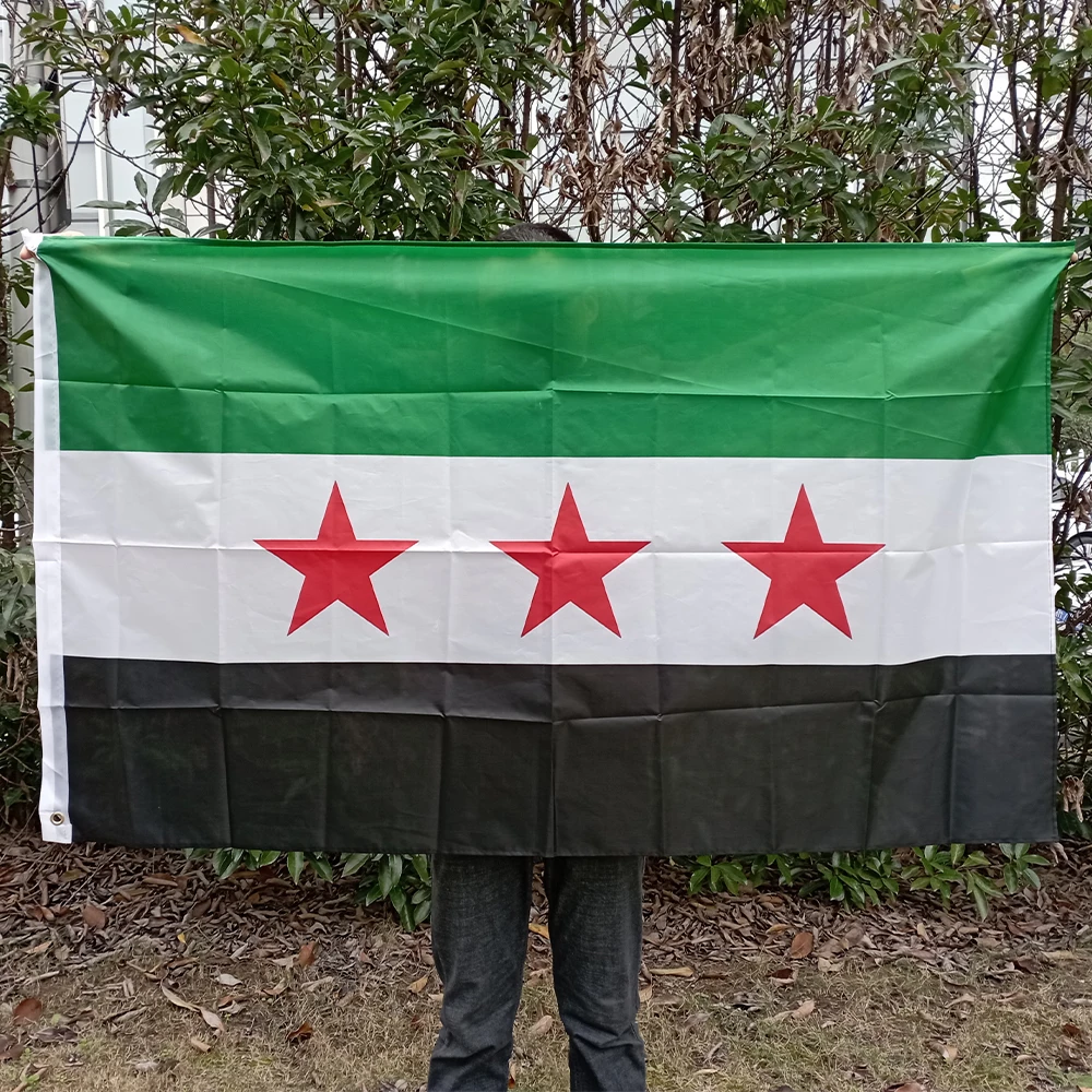 Aerlxemrbrae 90*150 Cm Drapeau Syrie La République Arabe Syrien Drapeau Trois étoiles Syrien Bannière Suspendue Décoration De La Maison