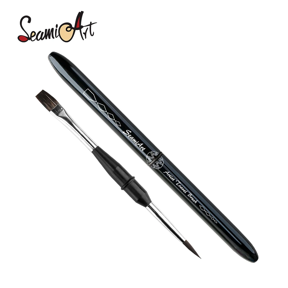 SeamiArt 1pc 아티스트 듀얼 헤드 플랫 라운드 여행용 브러쉬 휴대용 수채화 다람쥐털 페인팅 브러쉬 (미술용품)