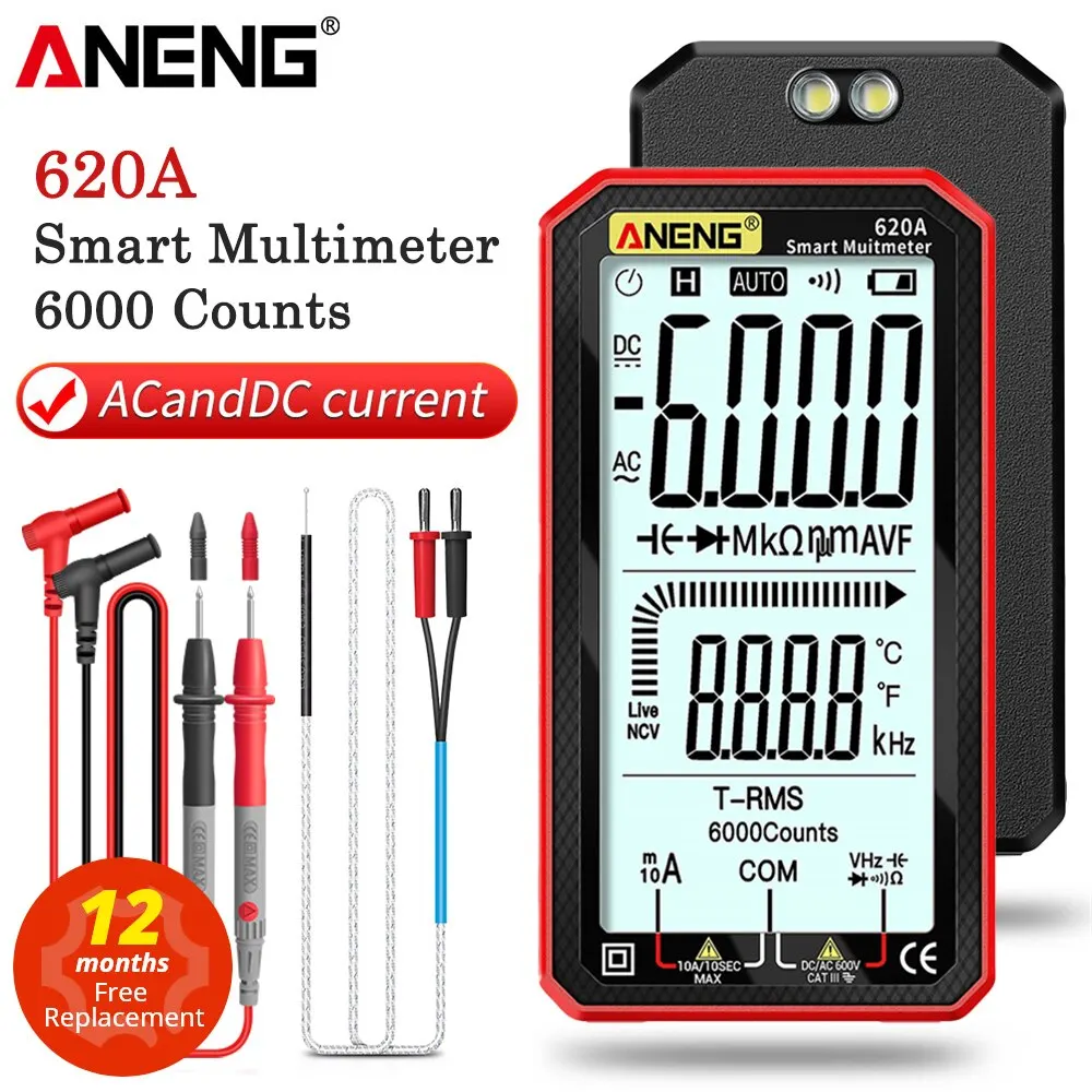 620a Digital Smart Multimeter Transistor Testers 6000 Counts True Rms
