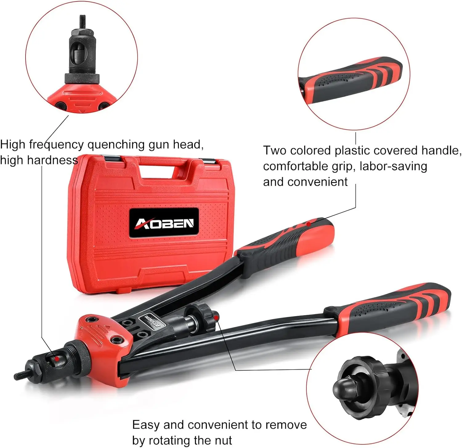 16" Rivet Nut Tool Professional Hand Rivet Nut Setter Kit with 12 Interchangeable Metric & SAE Mandrels