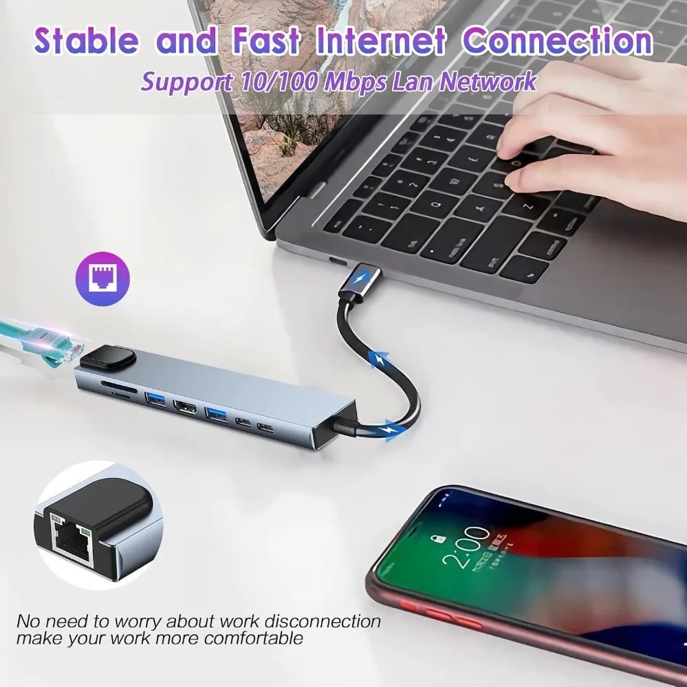 Universal Multifunctional USB-C Hub with 4K HDMI and Fast Charging