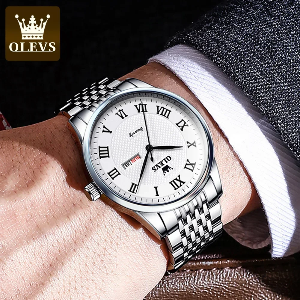 OLEVS Mens Quartz Watches Luxury Business Waterproof Luminous Roman Scale Men Wristwatches Simple Fashion Sports Stainless Watch