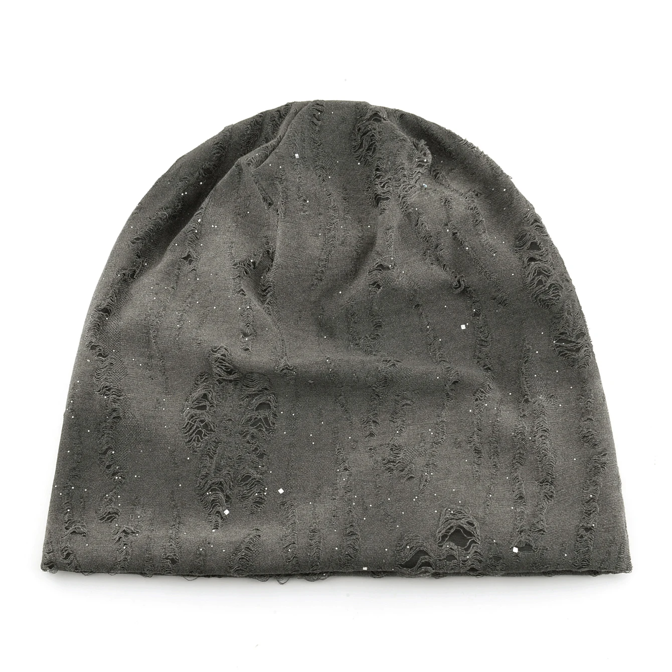 Damen-Strickmütze mit Löchern und Pailletten, dehnbar, weich, atmungsaktiv, lockere Slouchy-Mütze, Street-Style, Frühling und Herbst, Motorhaube – Detail 3