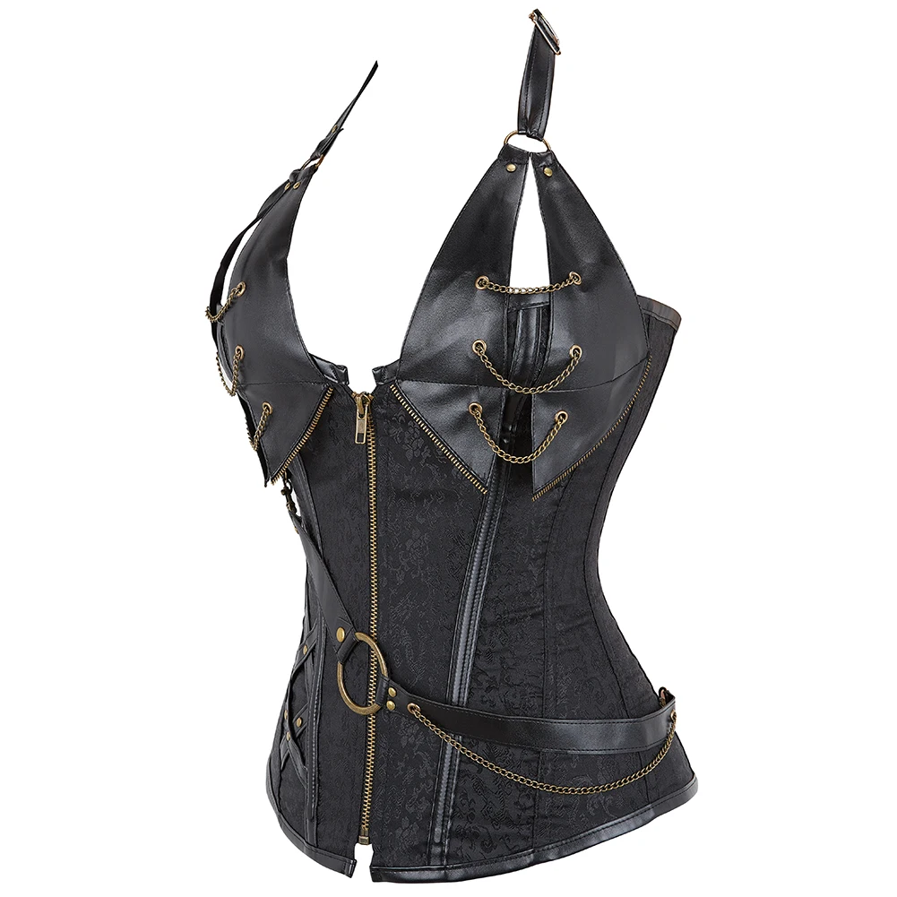 Gothic Steampunk Corset Corselete Women's Corsets Plus Size Halloween Bodice Straitjacket Leather Steel Boned Bustier