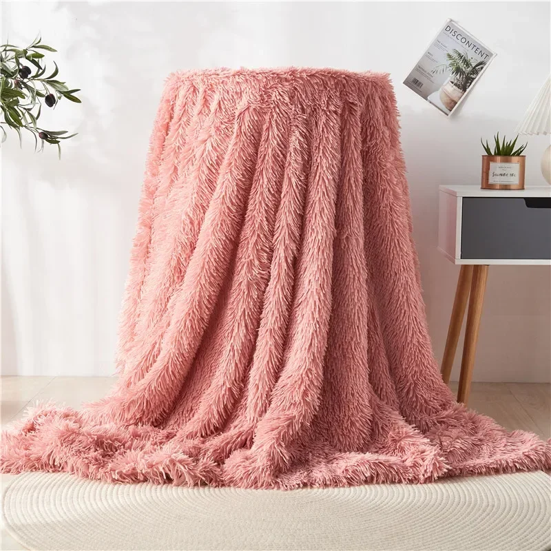 Modern And Simple Mink Fur Long Hair Blanket Four All Season Universal Multifunctional Solid Color Thick Blanket For Bed Couch