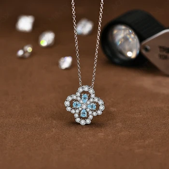 S925 Silver Moissanite Diamond Loop Full Motif Pendant Clover Diamond White Gold Necklaces for Women Girls Jewelry Gift