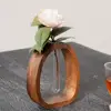 1 Set Vase Hydroponic Test Tube Shape With Wooden Stand Clear Flower Plants Vase Table Propagation Vase Home Desktop Decoration 2