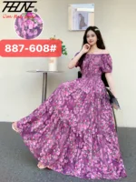 THHONE Vestidos Robe Maxi Long Dress Women Summer Indian Clothes Bohemian Cotton Linen Floral Short Sleeve Korean Style Casual - Image 3