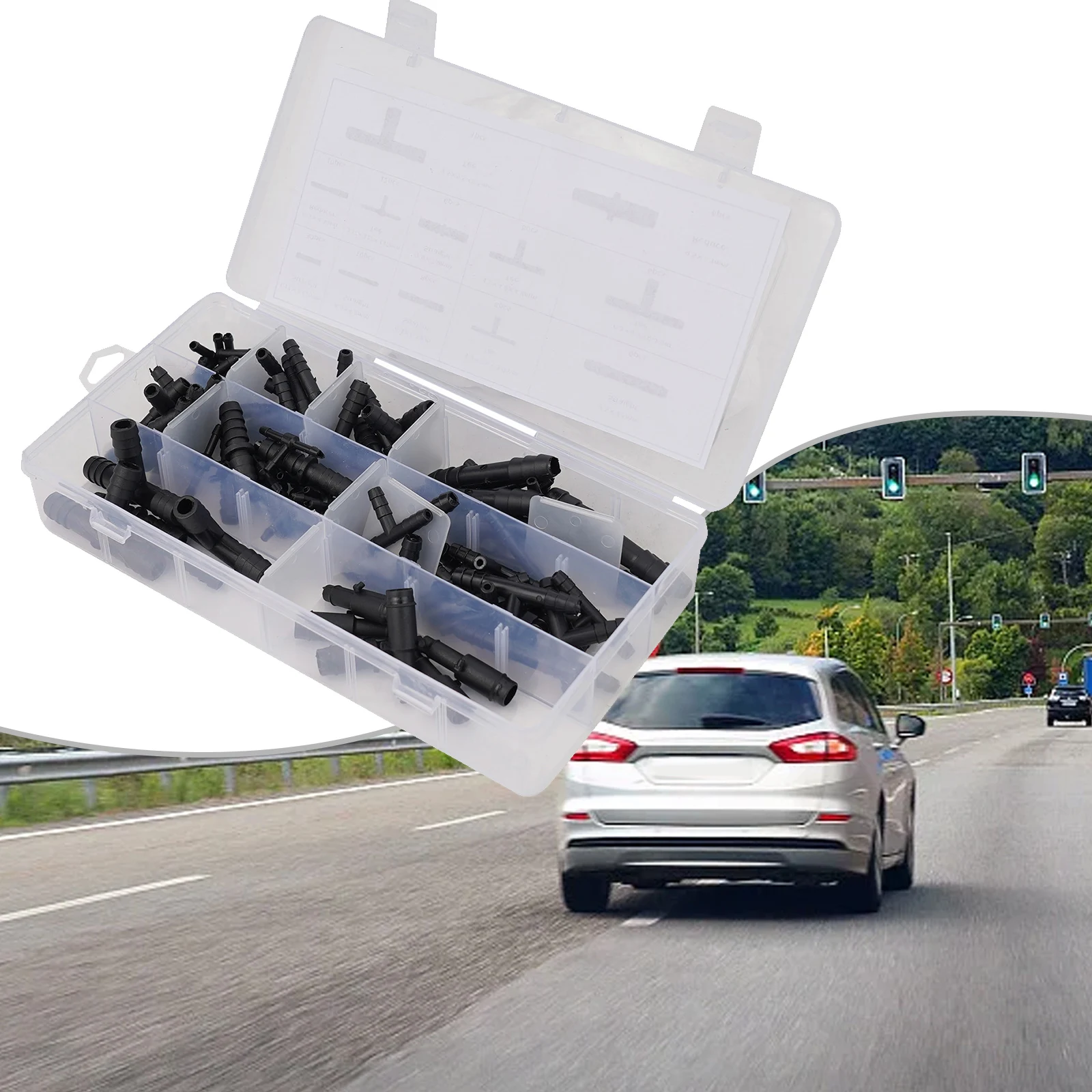 113Pcs/box Vacuum Connector Assortment Auto Vacuum-Tubing Connector Tee Kit Water Spray Pipe Joints Car Wiper Connection Pipe