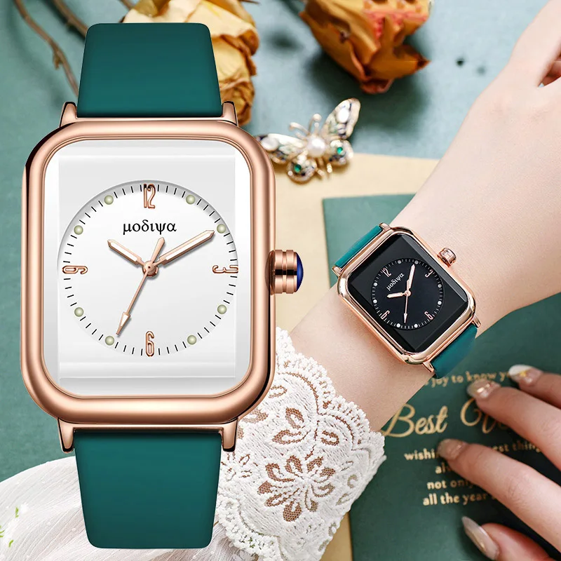 

Fashion Trend Quartz Women's Watch Creative Versatile Silicone Strap Hand Clock Luminous Square Female Student Blue Wristwatch