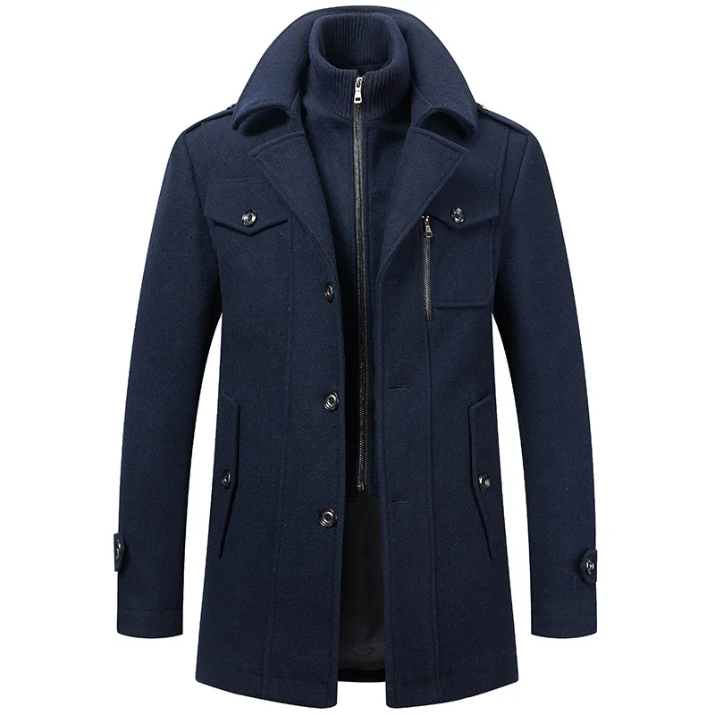 Autumn and Winter Men's Business Woolen Coat Fashion Double Necked Cold Resistant Fabric Casual Fashion Jacket