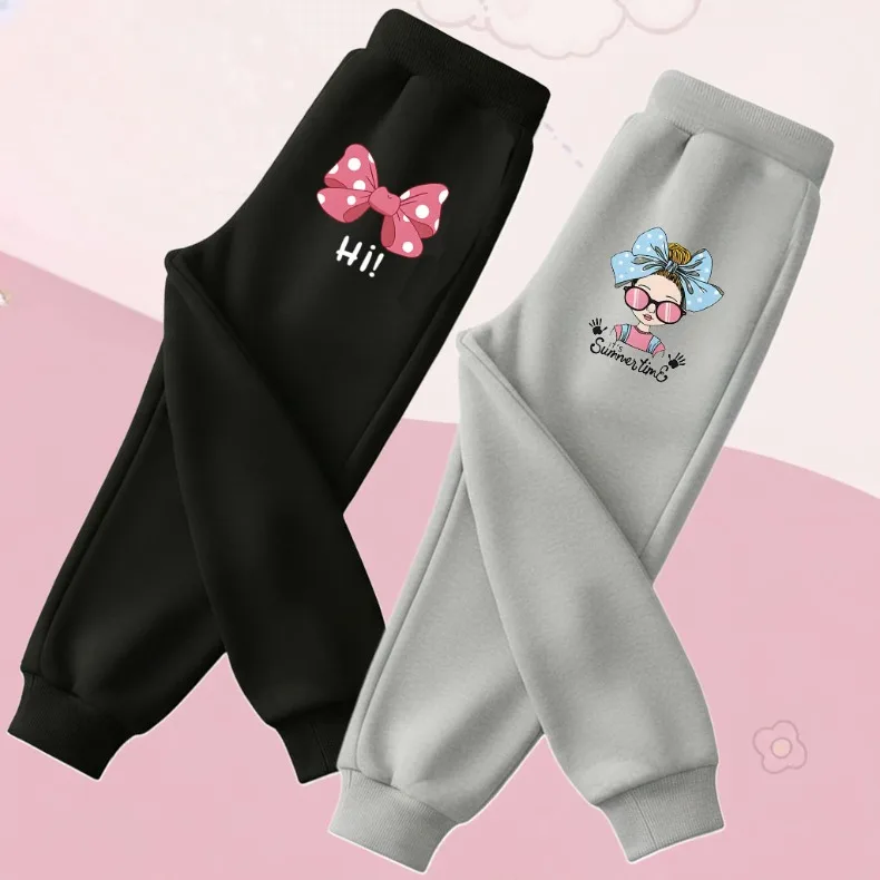 Frühling Herbst Mädchen Casual Hosen kinder Elastische Taille Jogger Kinder Hohe Taille Sport Hosen Nette Bogen Gedruckt Mädchen Hose – Detail 4