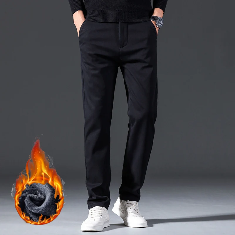 Winter Neue Fleece Freizeithose Herren Business Klassische Plüsch-Hose Warm Dick Männliche Elastische Gerade Formelle Hose – Detail 14