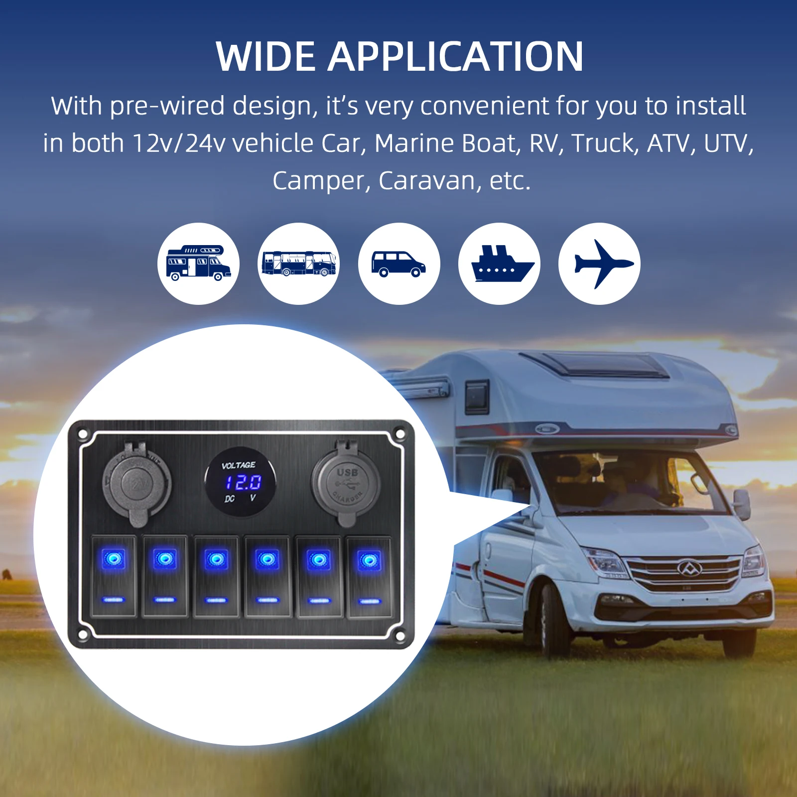 Pannello Interruttori Per Barca Per Auto Dual Usb Charging Toggle Pannello Interruttori Di Controllo A Bilanciere 12 V ~ 24V Interruttore Volt Protezi