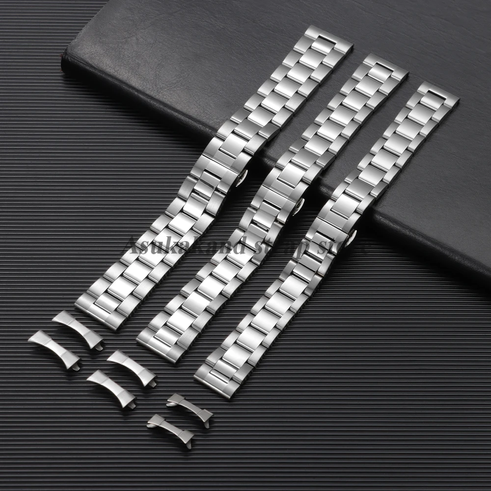 Stainless Steel Curved End Watch Band with Butterfly Buckle - Universal Fit