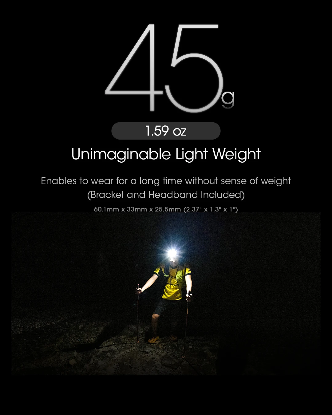 Description Picture 5 of itemNITECORE NU25 UL USB-C Rechargeable Headlamp 400 Lumens Lightweight Headlight Dual beam 3 Light Sources Built-in 650mAh Battery