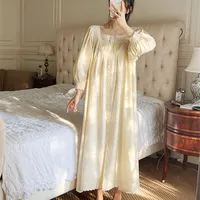 Vintage Embroidery Cotton Long Nightgowns For Lady Long Sleevec Elegant Cardigan Nightshirts Spring Autumn Comfortable Nigtwear - Image 2
