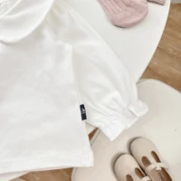 Spring And Autumn Newborn Baby Girls Baby Lapel Princess Casual Shirt For Children Long Sleeved Outing Base Shirt 6