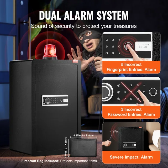 SucceBuy Single Door 4.0 cu.ft Safe Box w/ Key Lock Password & Fingerprint Safe Lock Box with Fireproof Bag Key Rack & LED Light 5